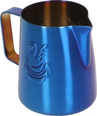 Zdjęcie produktu dla Dzbanek do spieniania mleka 380 ml, stal nierdzewna dopuszczona do kontaktu z żywnością, wylewka w kształcie orła, wielofunkcyjny spieniacz do mleka, śmietanki i latte macchiato, kolor niebieski