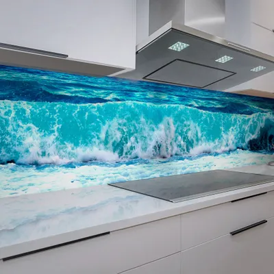 Produktbild von Küchenrückwand Ozeanwelle 60x300 cm, robuste ABS-Kunststoff Platte Monolith mit Direktdruck