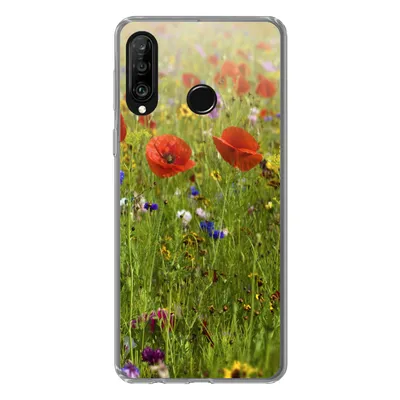 Produktbild von MuchoWow® Handyhülle Schutzhülle Hülle für Huawei P30 Lite Frühling - Blumen - Rot - Mohn - Gras - Grün Silikon Softcase Handy Hülle - Handyhülle