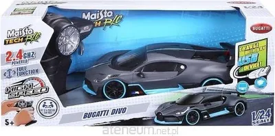 The image shows the retail packaging of a Maisto Tech RC Bugatti Divo toy car.