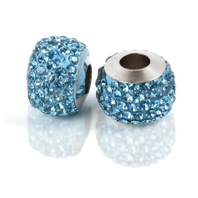 Immagine prodotto di Perline distanziatrici a foro largo perline di strass rondelle scintillanti 12 mm, 10 pezzi, blu chiaro