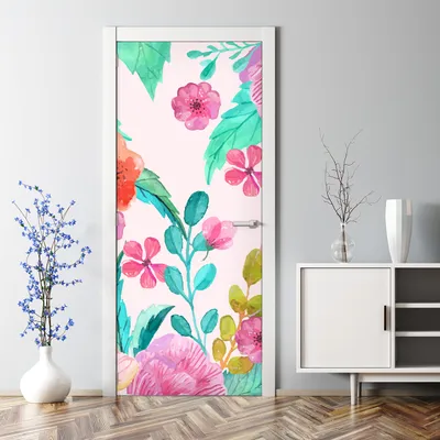 Produktbild von Dekorative Abnehmbarer Wandsticker Türtapete selbstklebend Klebefolie Pastell Blumen 85 x 200 cm
