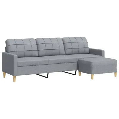 Produktbild von vidaXL 3-Sitzer-Sofa mit Hocker Hellgrau 210 cm Stoff