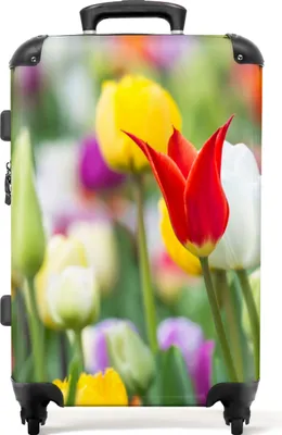 Produktbild von NoBoringSuitcases.com® Großer Koffer - Tulpen - Pflanzen - Blumen - Frühling - Botanisch - Kombinationsschloss TSA - Hartschalen Trolley 4 Rollen - 72 liter - Reisekoffer - 66 cmKoffer Mittelgroß 67x43x25 cm, 72L,