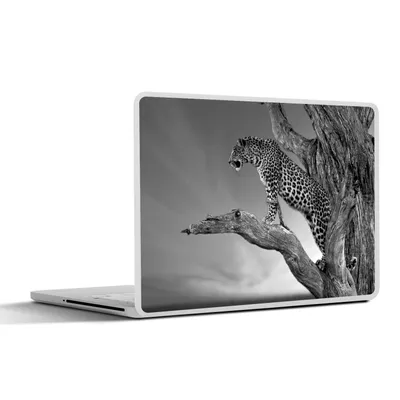Produktbild von MuchoWow® Laptop Aufkleber Sticker Cover Nahaufnahme Leopard im Baum - schwarz und weiß 25x18 cm - Laptop-Deko