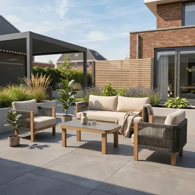Produktbild von Gartenlounge SenS-Line Palermo Sessel-Bank Aluminium Holzoptik – 82456