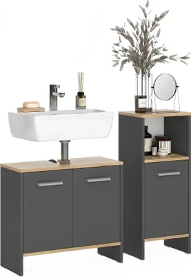 Produktbild von Badezimmermöbel-Set Vicco Karli Anthrazit/Goldkraft Eiche 2 Teile, Model 57970