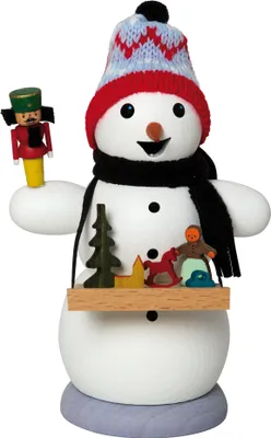 Produktbild von Drechslerei Kuhnert -Räucherfigur Schneemann als Weihnachtsmarkthändler - Größe ca. 13cm, für Räucherkerzen Größe M (Standard) - 35031