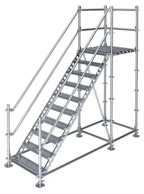 Produktbild von Bautreppe Außentreppe feuerverzinkt für mind. 2,15 m Höhenunterschied mit Podest | höhenverstellbar