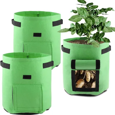 Image de lot de 3 sacs de plantation de jardin de 7 gallons - bac de jardinage pour la culture de légumes / pommes de terre / carottes / oignons / carottes