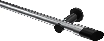 Produktbild von Interdeco Gardinenstange / Vorhangstange Chrom / Schwarz, Typ Platon Verano (Schräge Bicolor) ohne Ringe, 20 mm Ø 1-läufig, 260 cm