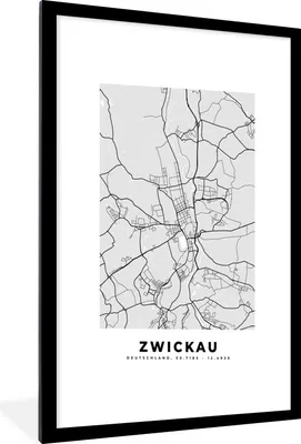 Produktbild von MuchoWow® Gerahmtes Poster Deutschland - Karte - Zwickau - Stadtplan 60x90 cm - Poster mit Schwarzem Bilderrahmen Wandposter Rahmen Foto Bilder - Dekoration - Wandposter Wohnzimmer - Hochwertig