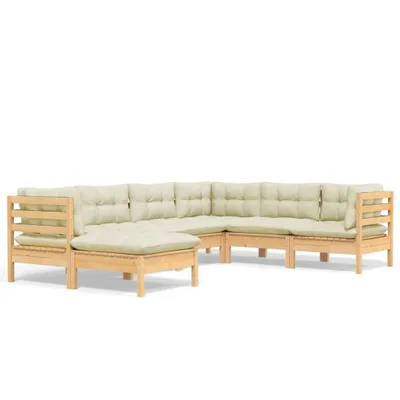 Produktbild von 7-tlg. Garten-Lounge-Set mit Creme Kissen Massivholz Kiefer