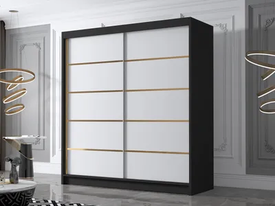 Obrázek produktu pro Velká šatní skříň 180 cm UVALDE - černá / bílá