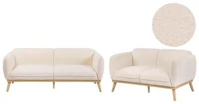 Produktbild von BELIANI 5-Sitzer Sofa Set Hellbeige Bouclé Gepolstert 2-Teilig Schmale Armlehnen Holzbeine Dicke Nähte Freistehend Skandi Wohnzimmer Sitzgruppe