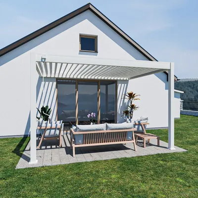 Produktbild von Weide Deluxe Wand-Pergola Voll-Aluminium 3x4m mit Lamellendach weiß