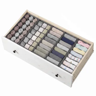 Produktbild von Aufbewahrungsbox Schubladen Organizer aus Vliesstoff Faltbare Aufbewahrungsboxen 5er-Set 2 x 19 x 41 x 11 cm / 3 x 15 x 41 x 11 cm für HEMNES 108cm