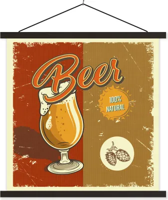 Produktbild von MuchoWow® Textilposter Mancave - Bier - Glas - Vintage 60x60 cm mit schwarzem Rahmen - Posteraufhänger