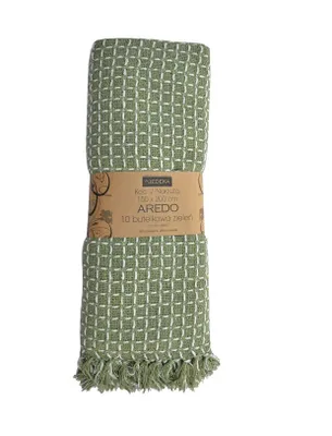 Zdjęcie produktu dla Narzuta bawełniana z frędzlami, styl boho Aredo 150x200cm butelkowa zieleń 10