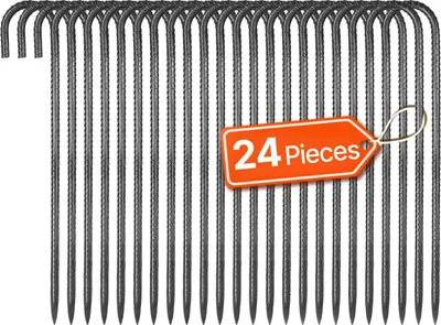 Immagine prodotto di Picchetti da terra / picchetti per tende - Tipo J - Zincati - Lunghezza 40,64 cm - Ø 10 mm - Per tende, tettoie, trampolini, campeggio - Confezione da 24 pezzi