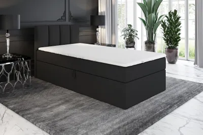 Produktbild von Boxspringbett, Jugendbett GUNNAR 80x200 (Links) mit Bettkästen, Bonell-Matratze und Topper. Farbe: Schwarz.