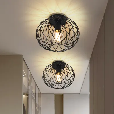Obrázek produktu pro ZMH Stropní světlo 1 Plamen Stropní lampa Vintage Předsíňová lampa Černá kovová E27 Retro kulaté stínidlo Industriální pro chodbu Chodba Obývací pokoj Ložnice Kuchyně bez žárovky Max.40W
