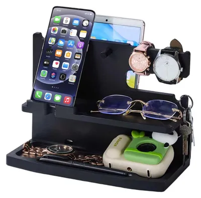 Hölzernes Telefon-Dockingstation & Schreibtisch-Organizer, 25,5x16x19 cm