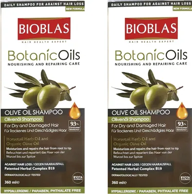 Produktbild von BIOTA LABORATORIES Shampoo, Olivenöl, 2x360ml, für trockenes und geschädigtes Haar, befeuchtet und repariert, dermatologisch getestet
