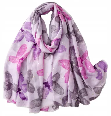 Productafbeelding van Kamea Damen, elegante sjaal, paars, met bloemen en glitters
