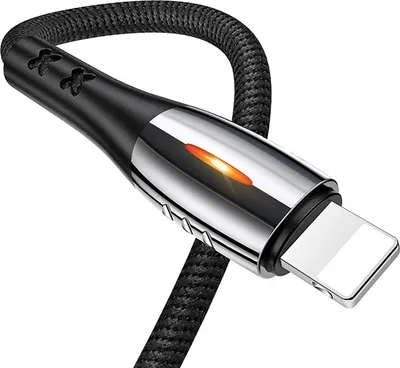 Productafbeelding van Usams U-Tone Lightning Kabel, 1,2 meter, 2A snelladen, zwart/zwart, modelnummer: Sj344Usb01 (Us-Sj344)