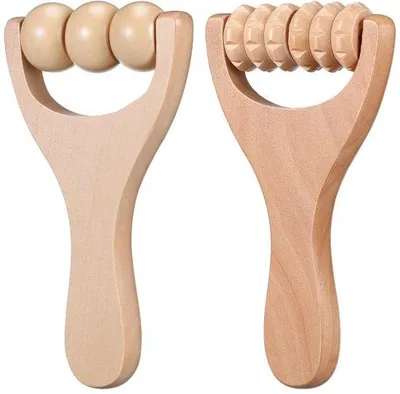 Produktbild von Dailygoods Massageroller aus Holz - 2 Stück - Massagegerät für Rücken/Nacken - Gesichtsmassagegerät - Körpermassage - mit Griff