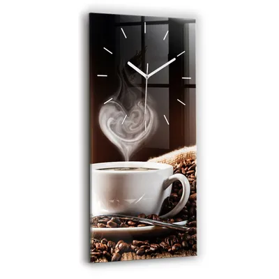 Produktbild von Wallfluent Wanduhr – Stilles Quarzuhrwerk - Uhr Dekoration Wohnzimmer Schlafzimmer Küche - Zifferblatt mit Strichen - weiße Zeiger - 30x60 cm - Tasse Kaffee