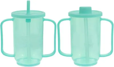 Produktbild von Ergonomischer Becher für Senioren, auslaufsicher mit Strohhalm, 2er-Set