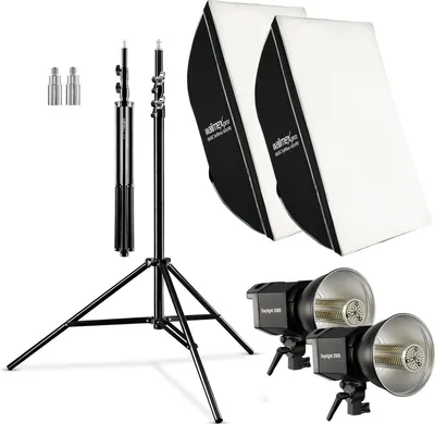 Produktbild von Walimex pro Fotostudio 2er Set mit 2x 35 W LED Studioleuchte, 2x 90 x 60 cm Softbox, 2x Lampenstativ bis 256 cm, Studiolicht 5000 K Farbtemperatur, Lichtstativ mit Federdämpfung