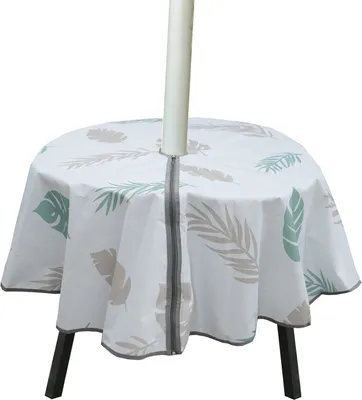 Obrázek produktu pro (Bílý, kulatý) 150 cm voděodolný venkovní ubrus, ubrus s otvorem na deštník a zipem, ubrusy na terasu pro pikniky na zahradě