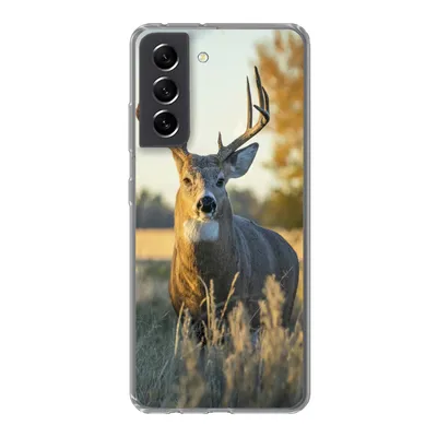 Produktbild von MuchoWow® Handyhülle Schutzhülle Hülle für Samsung Galaxy S21 FE Hirsche - Gras - Herbst - Geweih - Natur - Tiere Silikon Softcase Handy Hülle - Mobiltelefonhülle