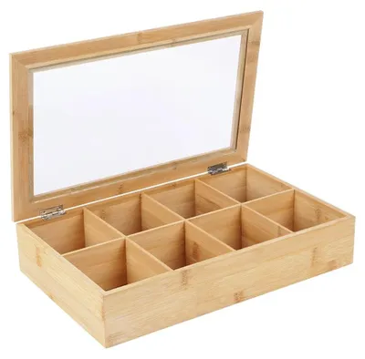 Image de Boîtes de rangement en bambou pour thé - Dimensions : 32 x 20 x 6,5 cm - Bois - Marron
