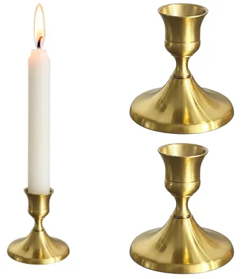 2 goldene Kerzenhalter aus Metall, Höhe 7 cm, Stabkerzen