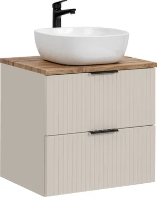 Immagine prodotto di Mobile Bagno In Cashmere 60 Cm Con Lavabo Da Appoggio E Piano In Rovere