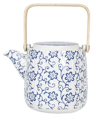 Produktbild von Clayre & Eef Teekanne 800 ml Blau Weiß Porzellan Blumen