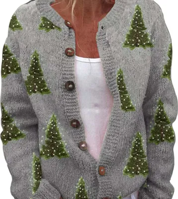 Produktbild von ASKSA Damen Weihnachts Strickjacke Weihnachtsjacke Weihnachten Cardigan Reindeer Weihnachtsmann Weihnachtspullover Sweat,Grau,XL