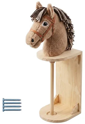 Produktbild von Relaxdays Steckenpferd Halter, Wand, Hobby Horse Aufbewahrung, HBT: 35x15x15 cm, Kinder, Stabpferd Stall, Holz, natur
