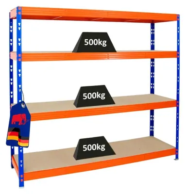 Productafbeelding van Opbergrek - Stellingrek - 180 x 200 x 60 cm - Blauw en oranje - Draagvermogen 500 kg per plank