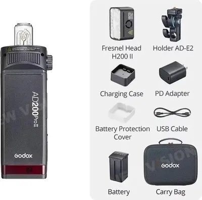 Zdjęcie produktu dla Lampa błyskowa do aparatu, technologia TTL, kompaktowa konstrukcja, AD200Pro II, do Nikon