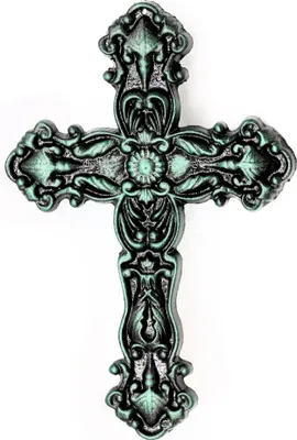 Produktbild von UHRIG Massives WAND KREUZ aus Gusseisen, Schmiedeeisen Kruzifix, 25cm hoch. Farbe: Antik Schwarz/Patinagrün
