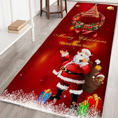 Weihnachtsteppich 3D Rutschfest Weihnachtsdruck Teppich Wohnzimmer Boden Küche Badezimmer Teppich Weihnachtsmann &amp; Reh Weihnachtsbaum Schneemann（50CM*80CM）
