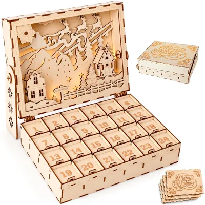 Adventskalender aus Holz, DIY, 24 Schubladen, 29x20,5x25,5 cm