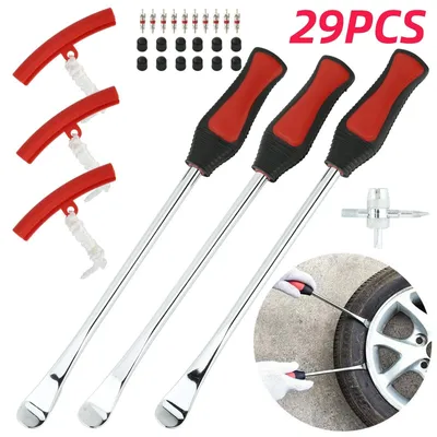 Image de Kit d'outils en fer pour pneus, cuillère, levier, réparation, démontage, avec valve et noyau pour pneus de moto/vélo/voiture