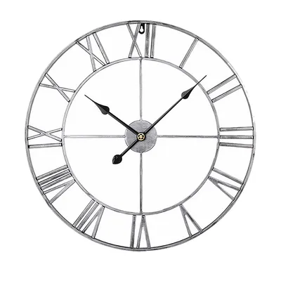 Produktbild von Retro-Wanduhr 1 Stück, Metall Wanduhr Mit Römischen Ziffern 40 Cm, Vintage Silber Mit Schwarzem Zeiger Für Wohnzimmer Küche Büro