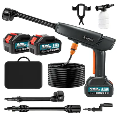 Produktbild von 180Bar Akku Hochdruckreiniger mit 2×2000mAh Akkus, 6-in-1  Druck Hochdruckreiniger mit 180° Rotationsdüse - Für Winterreinigung Auto Terrasse Outdoor